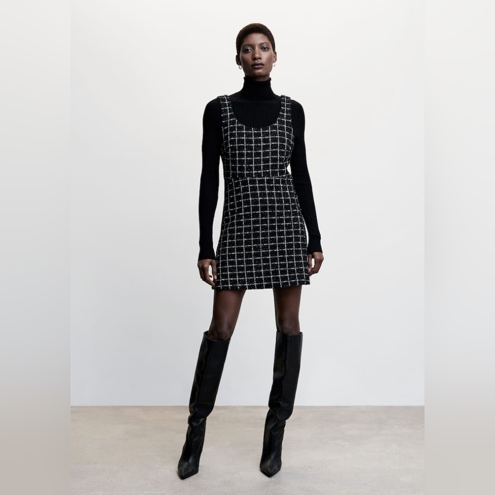 Mango Black and White Sheath Mini Dress for Work